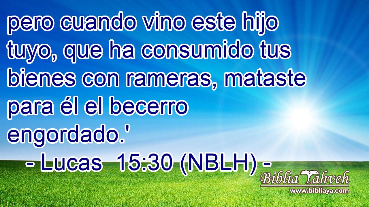  pero cuando vino este hijo tuyo, que ha consumido tus bienes con rameras, mataste para él el becerro engordado.' 