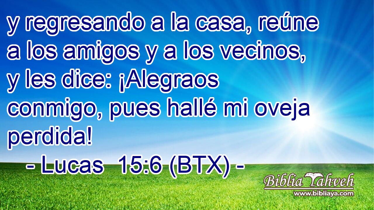 y regresando a la casa, reúne a los amigos y a los vecinos, y les dice: ¡Alegraos conmigo, pues hallé mi oveja perdida!