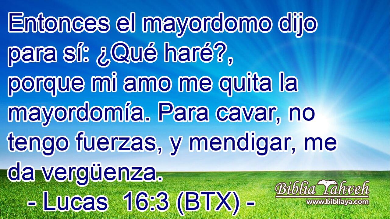 Entonces el mayordomo dijo para sí: ¿Qué haré?, porque mi amo me quita la mayordomía. Para cavar, no tengo fuerzas, y mendigar, me da vergüenza.