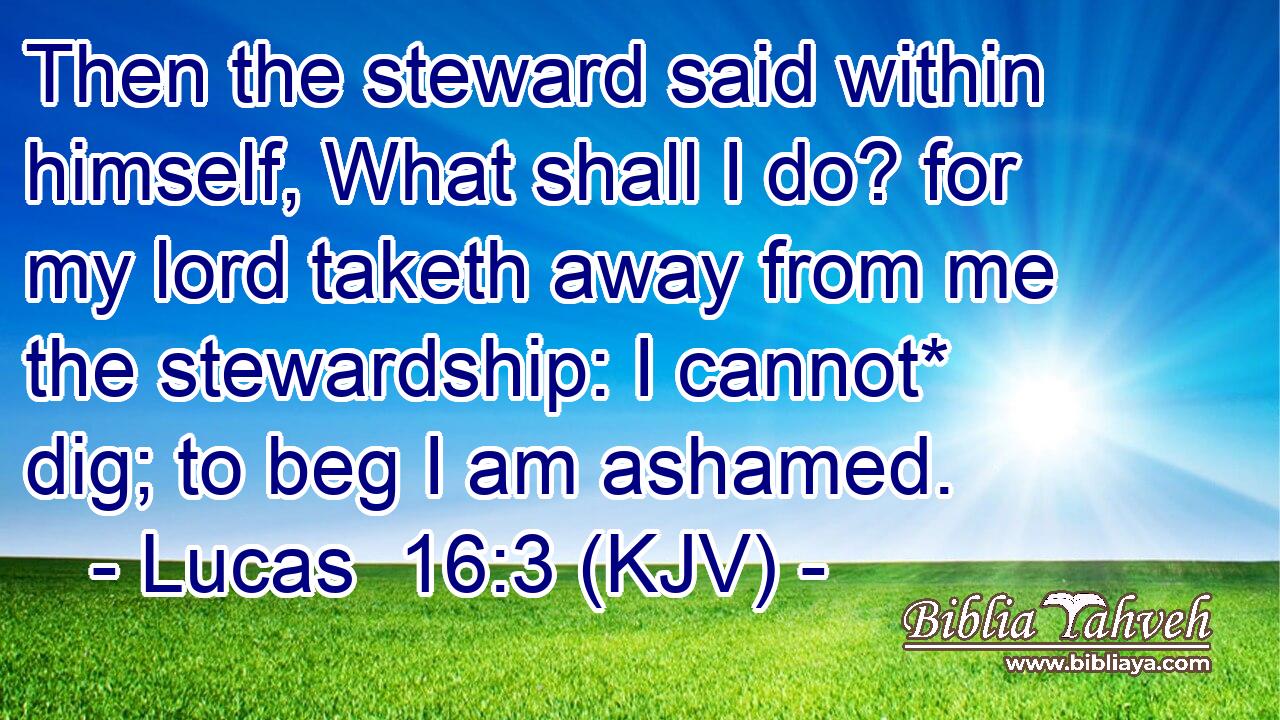 Then the steward said within himself, What shall I do? for my lord taketh away from me the stewardship: I cannot* dig; to beg I am ashamed.