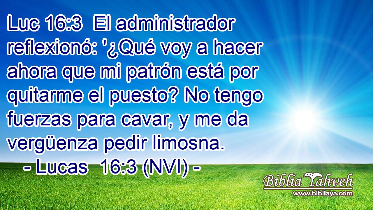 Luc 16:3  El administrador reflexionó: '¿Qué voy a hacer ahora que mi patrón está por quitarme el puesto? No tengo fuerzas para cavar, y me da vergüenza pedir limosna. 