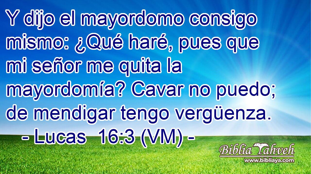  Y dijo el mayordomo consigo mismo: ¿Qué haré, pues que mi señor me quita la mayordomía? Cavar no puedo; de mendigar tengo vergüenza. 