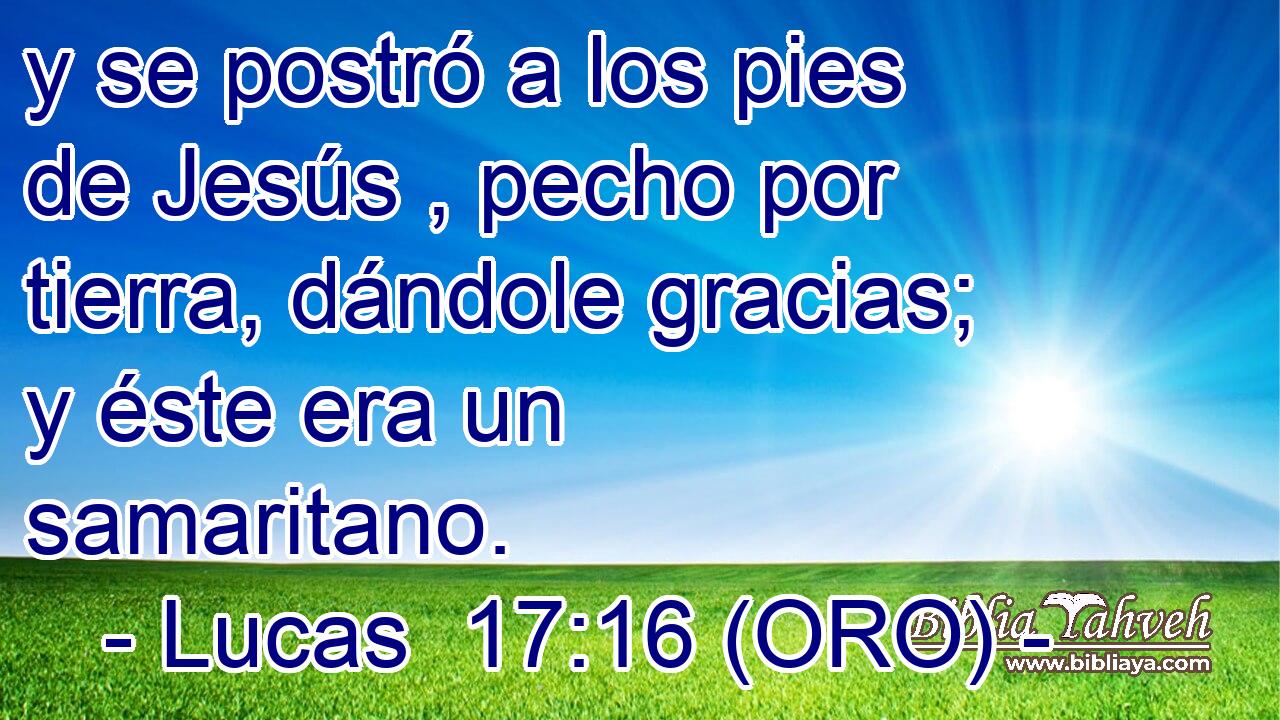  y se postró a los pies de Jesús , pecho por tierra, dándole gracias; y éste era un samaritano. 