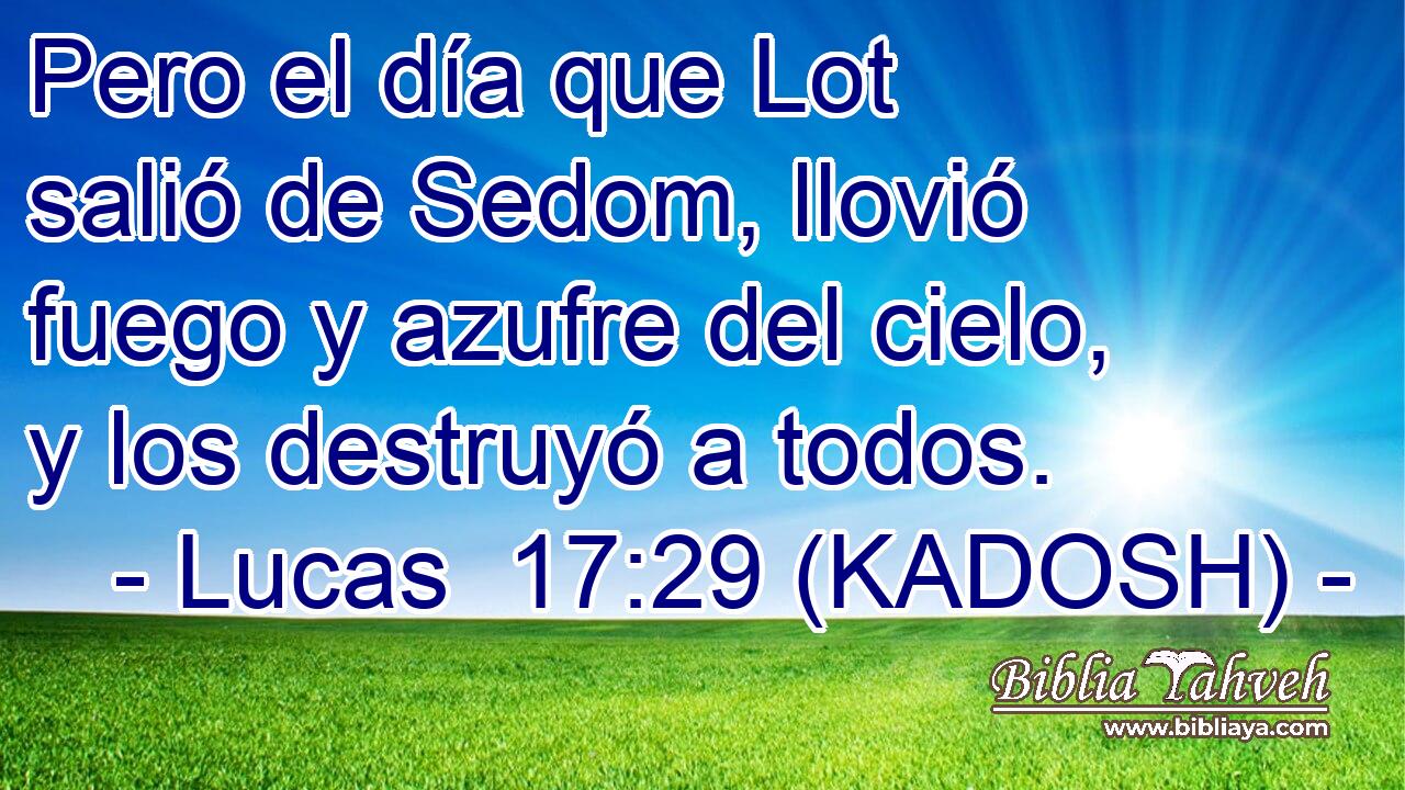  Pero el día que Lot salió de Sedom, llovió fuego y azufre del cielo, y los destruyó a todos. 