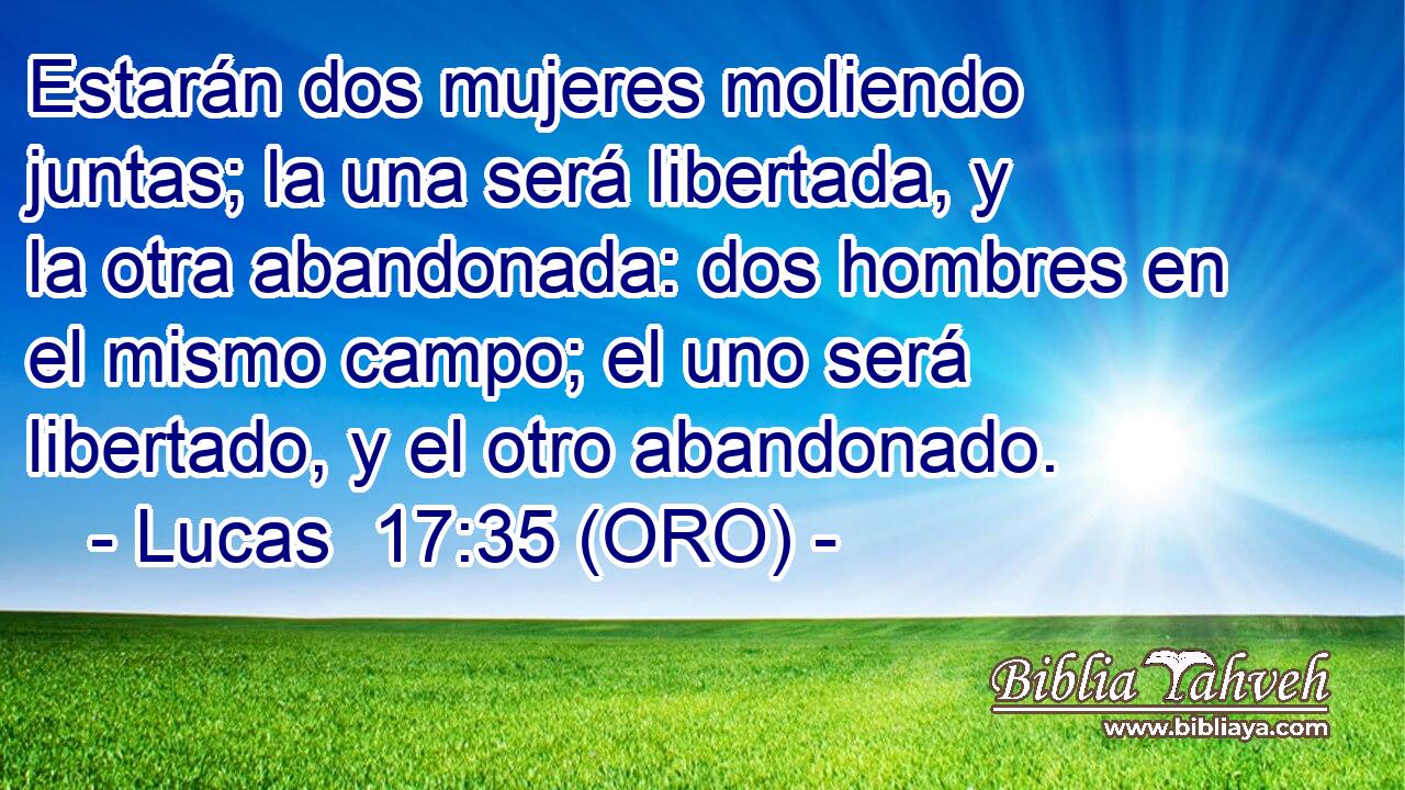  Estarán dos mujeres moliendo juntas; la una será libertada, y la otra abandonada: dos hombres en el mismo campo; el uno será libertado, y el otro abandonado. 