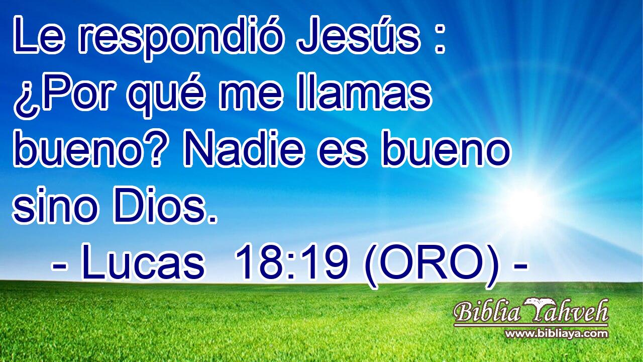  Le respondió Jesús : ¿Por qué me llamas bueno? Nadie es bueno sino Dios. 