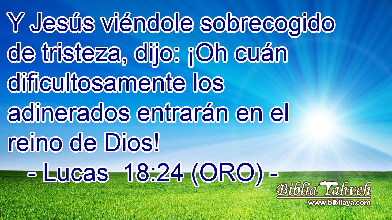  Y Jesús viéndole sobrecogido de tristeza, dijo: ¡Oh cuán dificultosamente los adinerados entrarán en el reino de Dios! 
