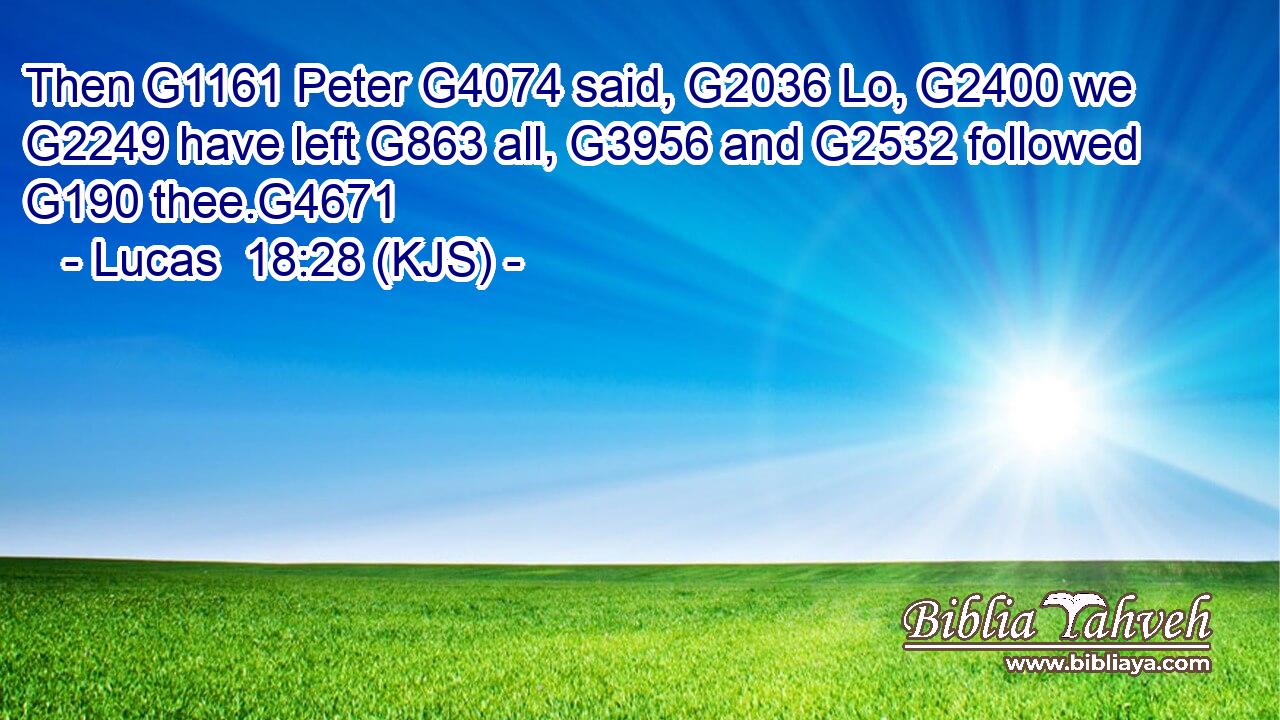 Then G1161 Peter G4074 said, G2036 Lo, G2400 we G2249 have left G863 all, G3956 and G2532 followed G190 thee.G4671