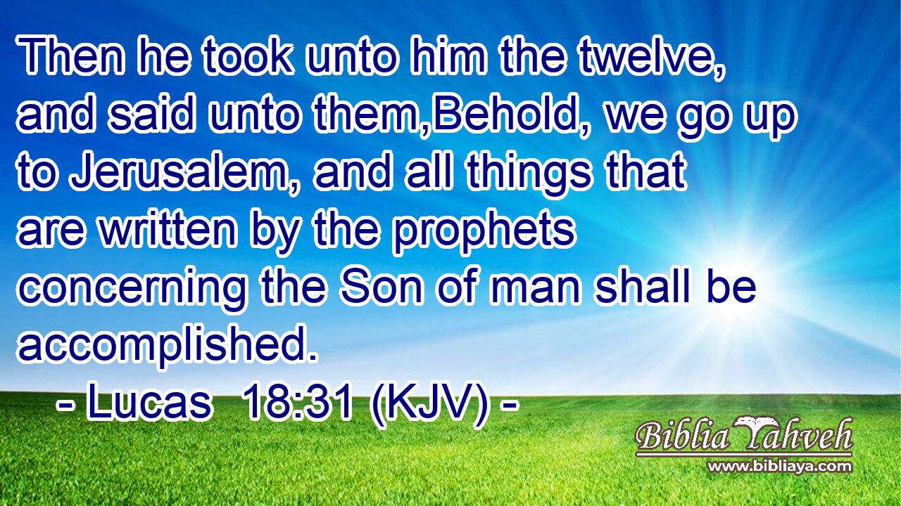 Then he took unto him the twelve, and said unto them,Behold, we go up to Jerusalem, and all things that are written by the prophets concerning the Son of man shall be accomplished.