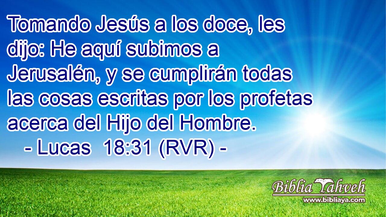 Tomando Jesús a los doce, les dijo: He aquí subimos a Jerusalén, y se cumplirán todas las cosas escritas por los profetas acerca del Hijo del Hombre.