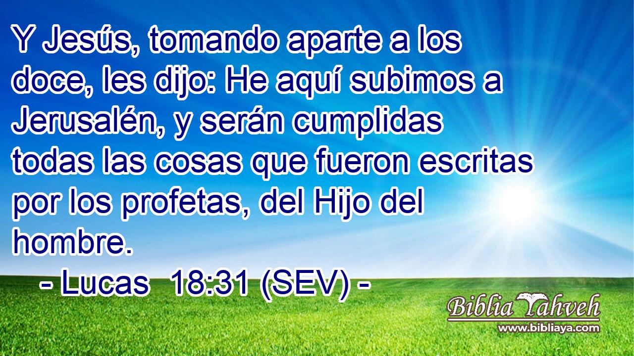 Y Jesús, tomando aparte a los doce, les dijo: He aquí subimos a Jerusalén, y serán cumplidas todas las cosas que fueron escritas por los profetas, del Hijo del hombre.