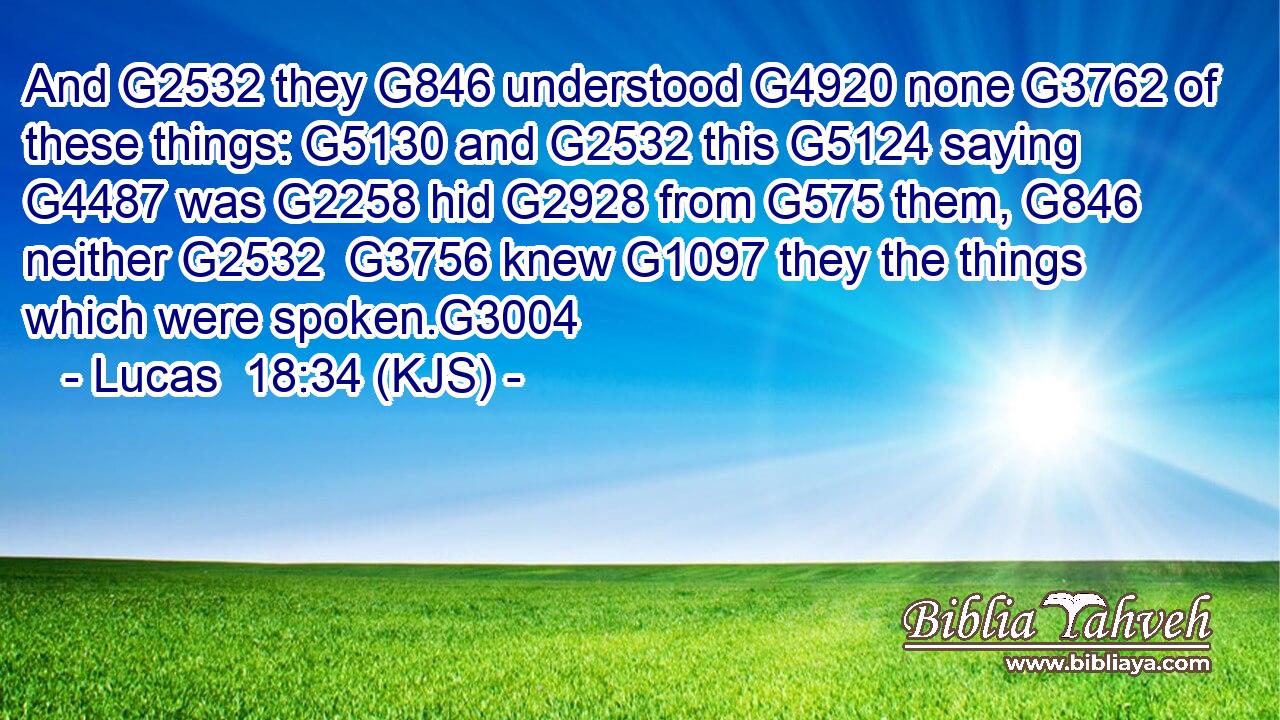 And G2532 they G846 understood G4920 none G3762 of these things: G5130 and G2532 this G5124 saying G4487 was G2258 hid G2928 from G575 them, G846 neither G2532  G3756 knew G1097 they the things which were spoken.G3004