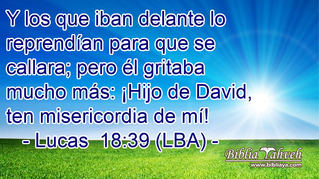 Y los que iban delante lo reprendían para que se callara; pero él gritaba mucho más: ¡Hijo de David, ten misericordia de mí!