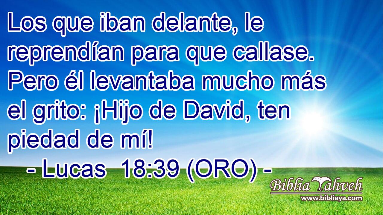  Los que iban delante, le reprendían para que callase. Pero él levantaba mucho más el grito: ¡Hijo de David, ten piedad de mí! 