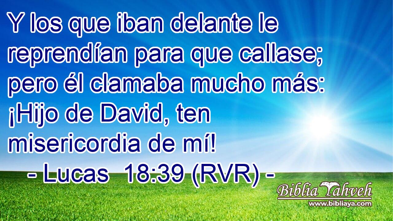 Y los que iban delante le reprendían para que callase; pero él clamaba mucho más: ¡Hijo de David, ten misericordia de mí!