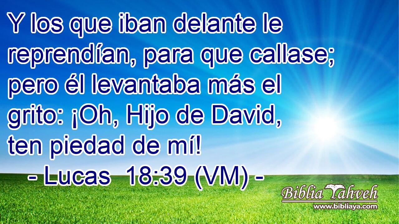  Y los que iban delante le reprendían, para que callase; pero él levantaba más el grito: ¡Oh, Hijo de David, ten piedad de mí! 