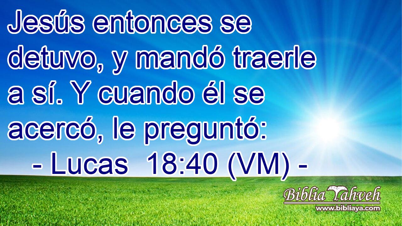  Jesús entonces se detuvo, y mandó traerle a sí. Y cuando él se acercó, le preguntó: 