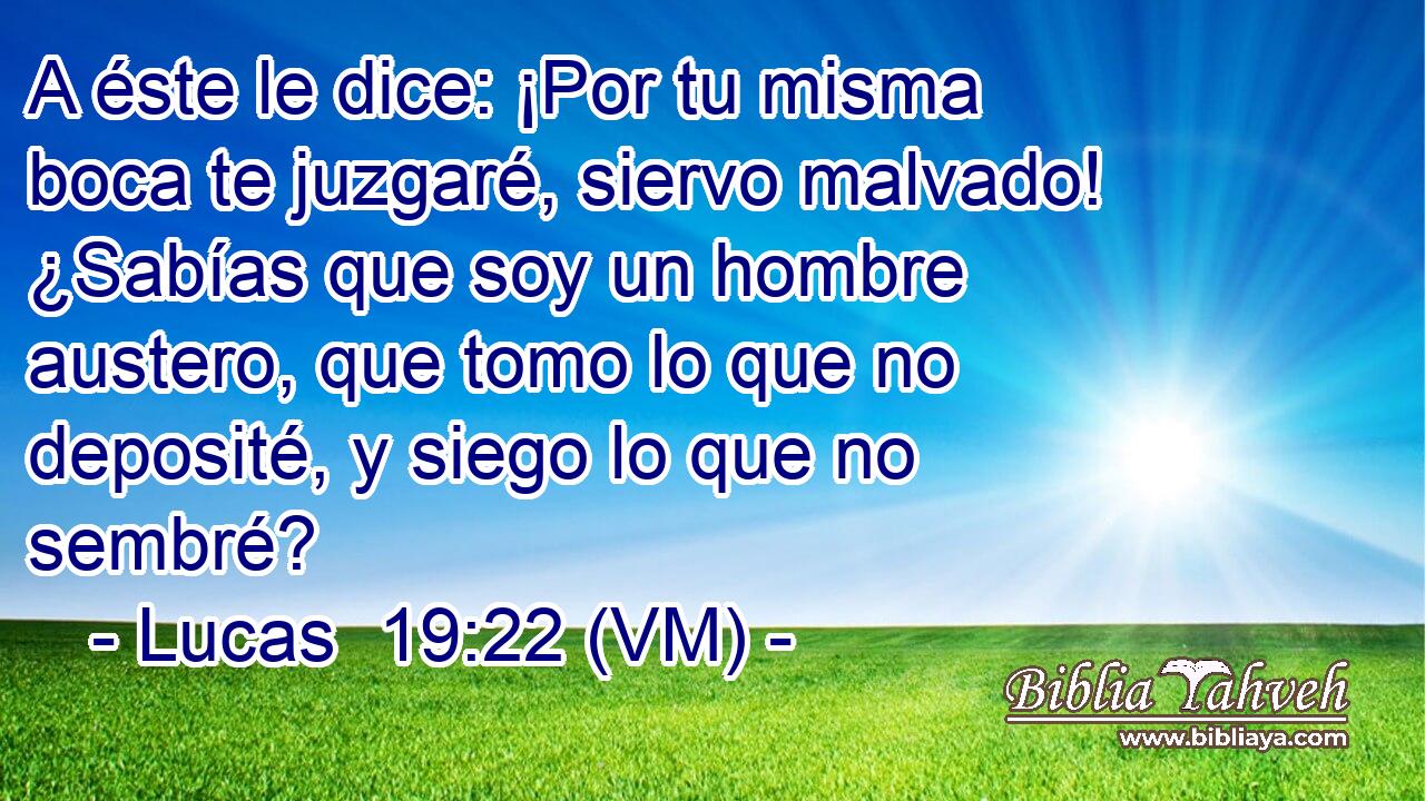  A éste le dice: ¡Por tu misma boca te juzgaré, siervo malvado! ¿Sabías que soy un hombre austero, que tomo lo que no deposité, y siego lo que no sembré? 