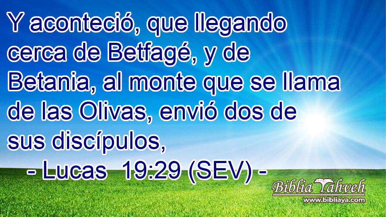 Y aconteció, que llegando cerca de Betfagé, y de Betania, al monte que se llama de las Olivas, envió dos de sus discípulos,