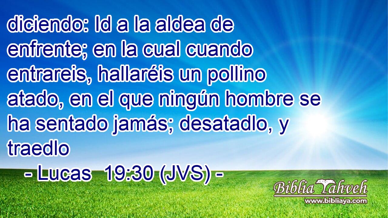 diciendo: Id a la aldea de enfrente; en la cual cuando entrareis, hallaréis un pollino atado, en el que ningún hombre se ha sentado jamás; desatadlo, y traedlo