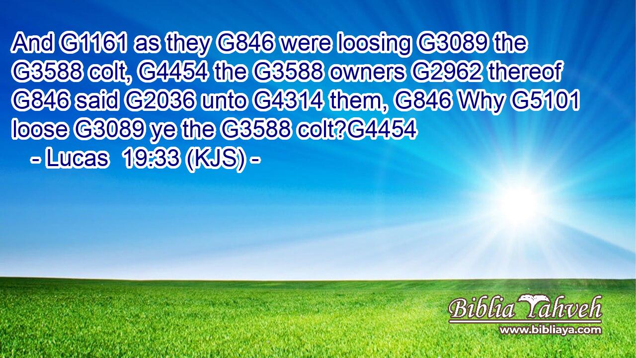 And G1161 as they G846 were loosing G3089 the G3588 colt, G4454 the G3588 owners G2962 thereof G846 said G2036 unto G4314 them, G846 Why G5101 loose G3089 ye the G3588 colt?G4454