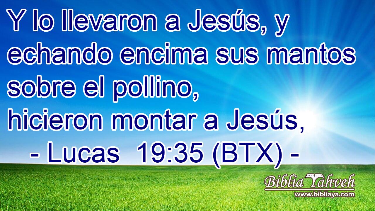 Y lo llevaron a Jesús, y echando encima sus mantos sobre el pollino, hicieron montar a Jesús,