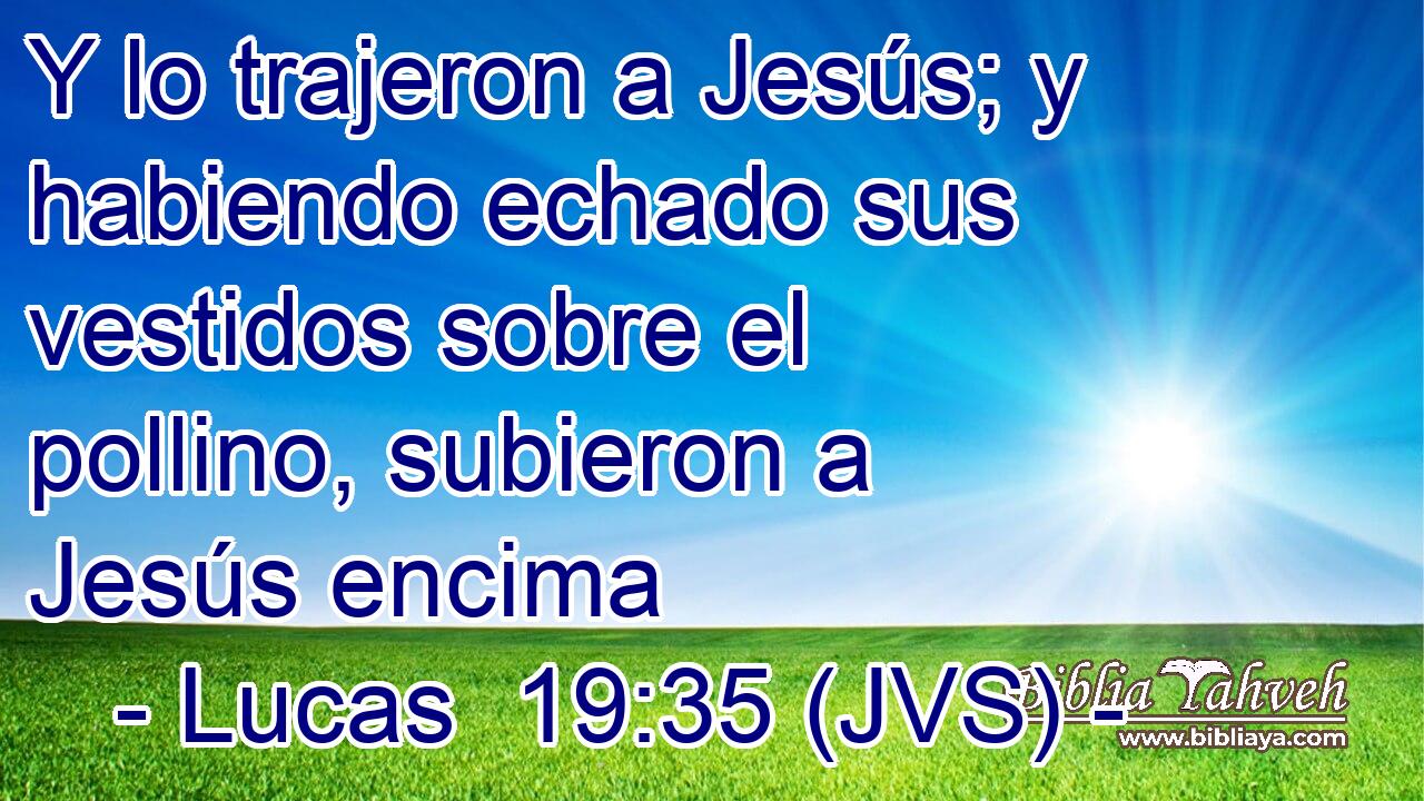 Y lo trajeron a Jesús; y habiendo echado sus vestidos sobre el pollino, subieron a Jesús encima