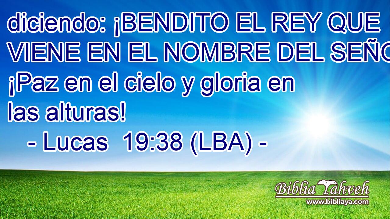 diciendo: ¡BENDITO EL REY QUE VIENE EN EL NOMBRE DEL SEÑOR! ¡Paz en el cielo y gloria en las alturas!
