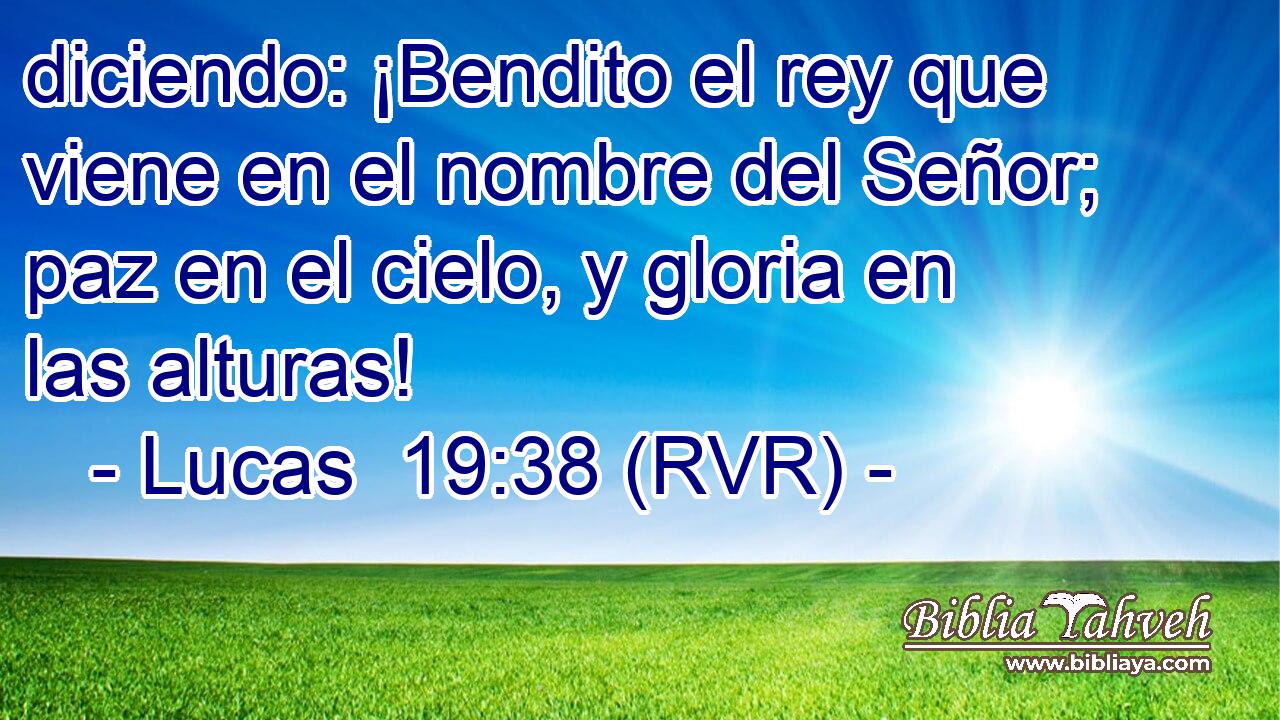 diciendo: ¡Bendito el rey que viene en el nombre del Señor; paz en el cielo, y gloria en las alturas!