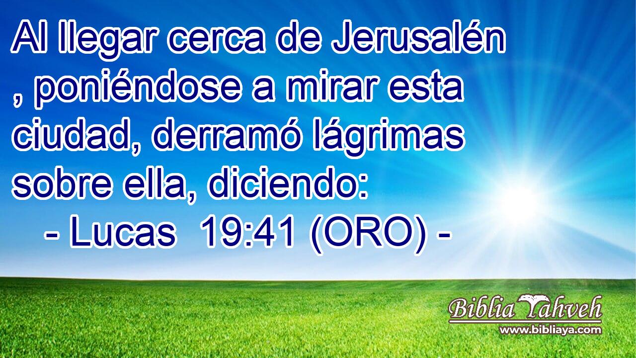  Al llegar cerca de Jerusalén , poniéndose a mirar esta ciudad, derramó lágrimas sobre ella, diciendo: 