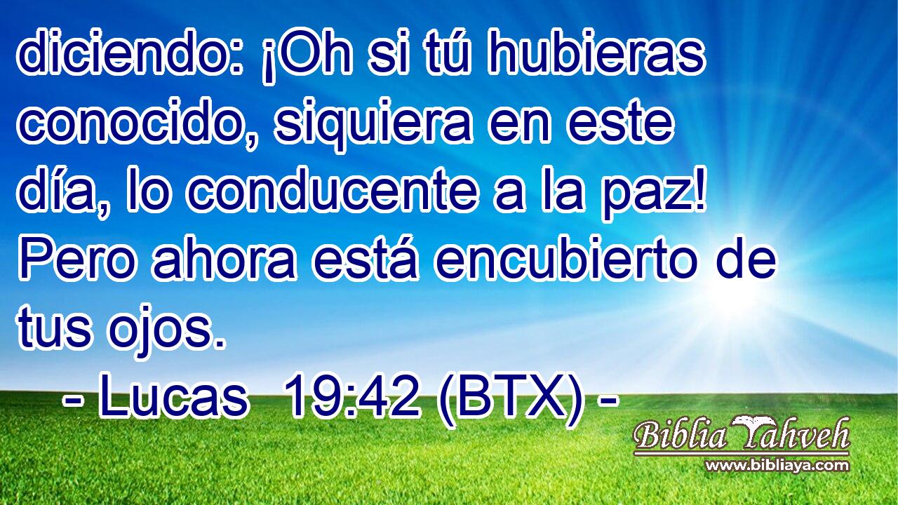 diciendo: ¡Oh si tú hubieras conocido, siquiera en este día, lo conducente a la paz! Pero ahora está encubierto de tus ojos.