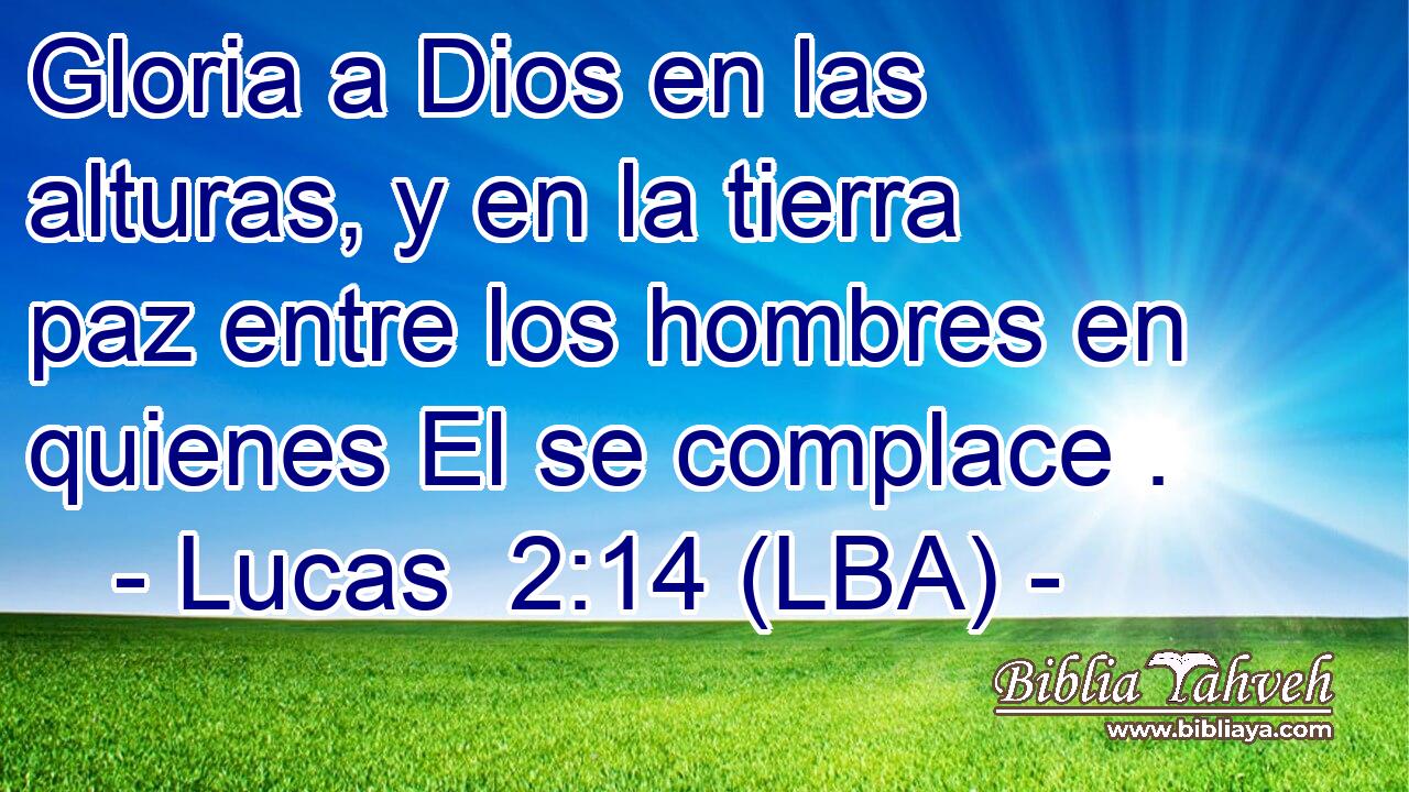 Gloria a Dios en las alturas, y en la tierra paz entre los hombres en quienes El se complace .