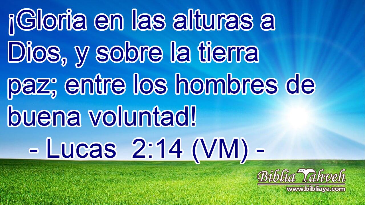  ¡Gloria en las alturas a Dios, y sobre la tierra paz; entre los hombres de buena voluntad! 
