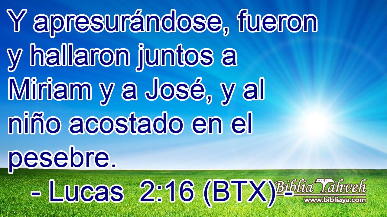 Y apresurándose, fueron y hallaron juntos a Miriam y a José, y al niño acostado en el pesebre.