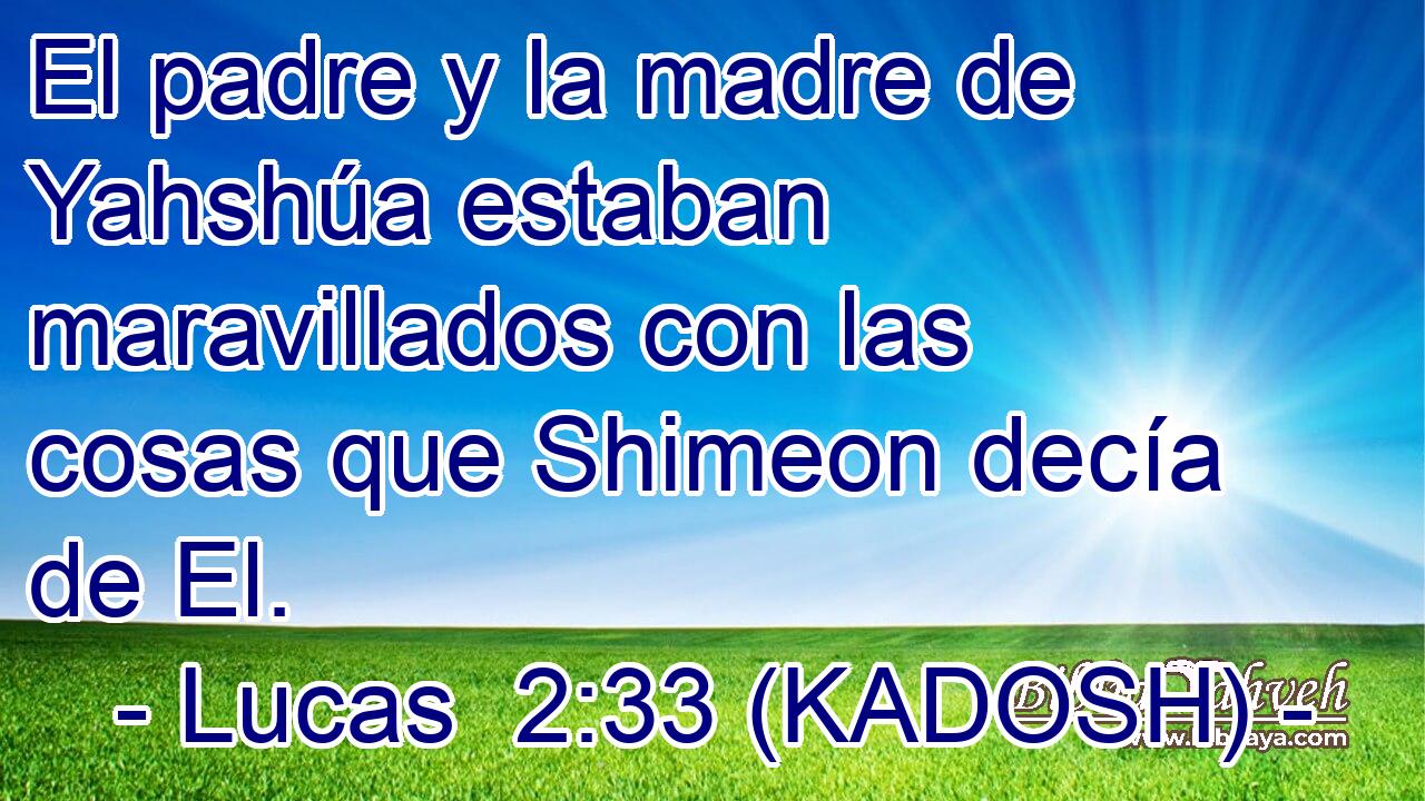  El padre y la madre de Yahshúa estaban maravillados con las cosas que Shimeon decía de El. 