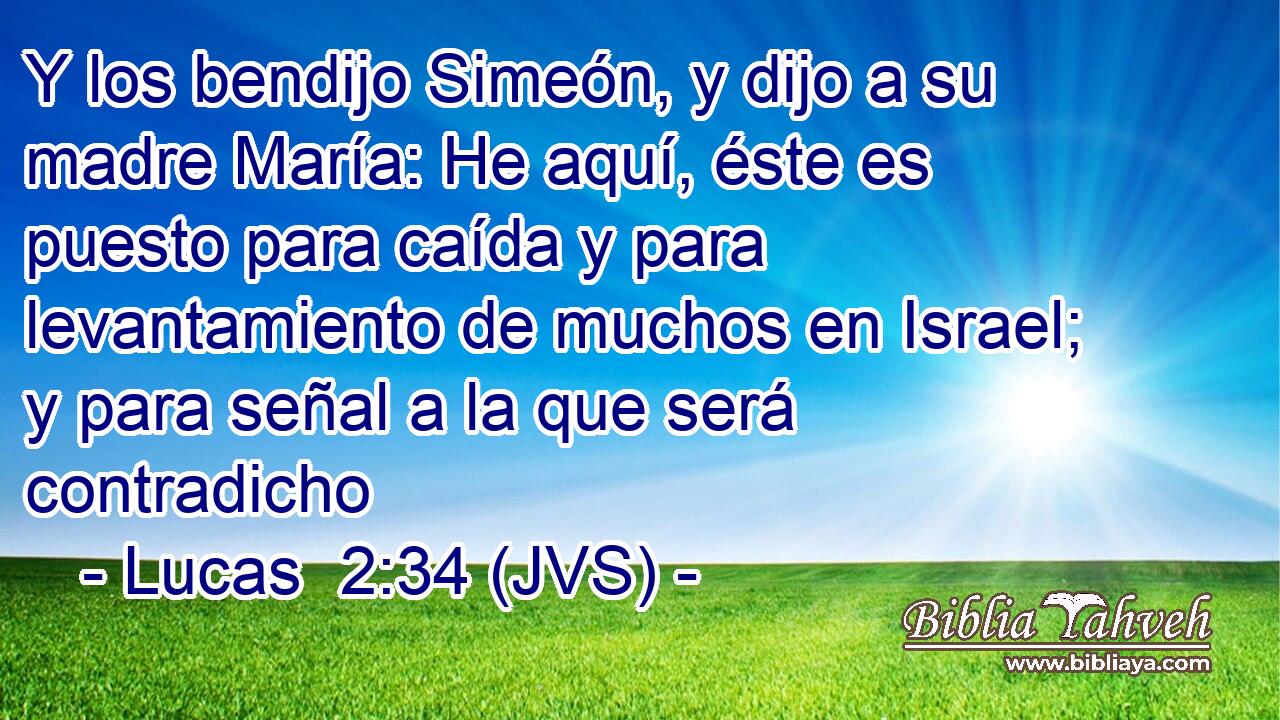 Y los bendijo Simeón, y dijo a su madre María: He aquí, éste es puesto para caída y para levantamiento de muchos en Israel; y para señal a la que será contradicho