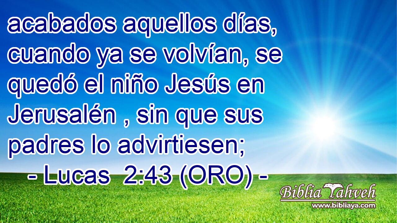  acabados aquellos días, cuando ya se volvían, se quedó el niño Jesús en Jerusalén , sin que sus padres lo advirtiesen; 