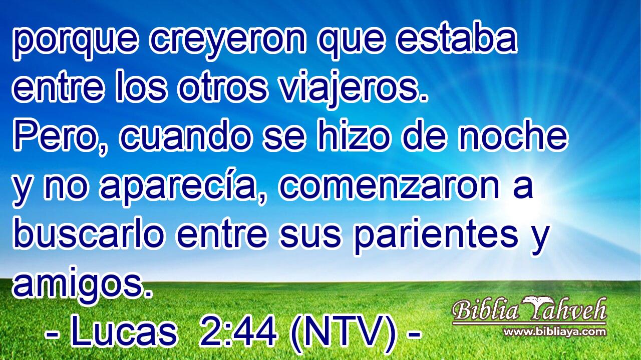 porque creyeron que estaba entre los otros viajeros. Pero, cuando se hizo de noche y no aparecía, comenzaron a buscarlo entre sus parientes y amigos.