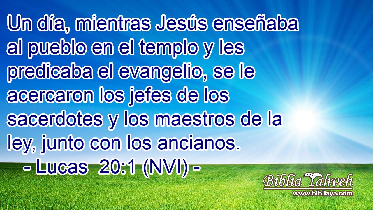  Un día, mientras Jesús enseñaba al pueblo en el templo y les predicaba el evangelio, se le acercaron los jefes de los sacerdotes y los maestros de la ley, junto con los ancianos. 