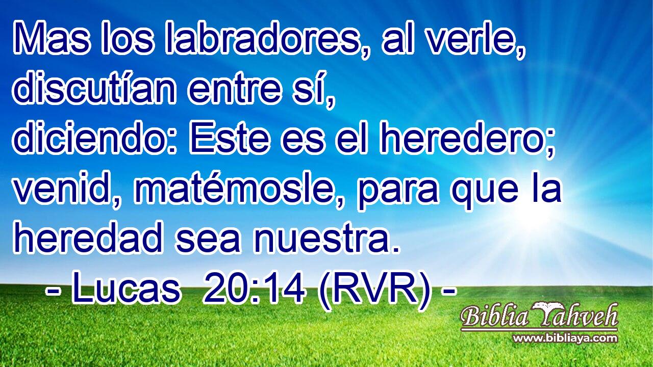 Mas los labradores, al verle, discutían entre sí, diciendo: Este es el heredero; venid, matémosle, para que la heredad sea nuestra.