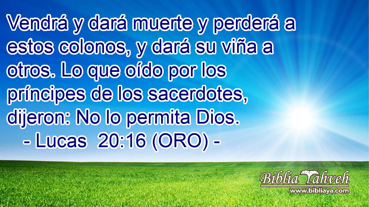  Vendrá y dará muerte y perderá a estos colonos, y dará su viña a otros. Lo que oído por los príncipes de los sacerdotes, dijeron: No lo permita Dios. 