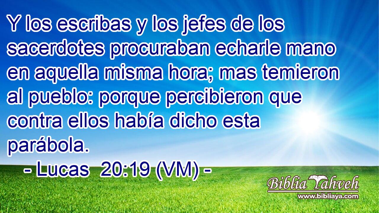 Y los escribas y los jefes de los sacerdotes procuraban echarle mano en aquella misma hora; mas temieron al pueblo: porque percibieron que contra ellos había dicho esta parábola. 