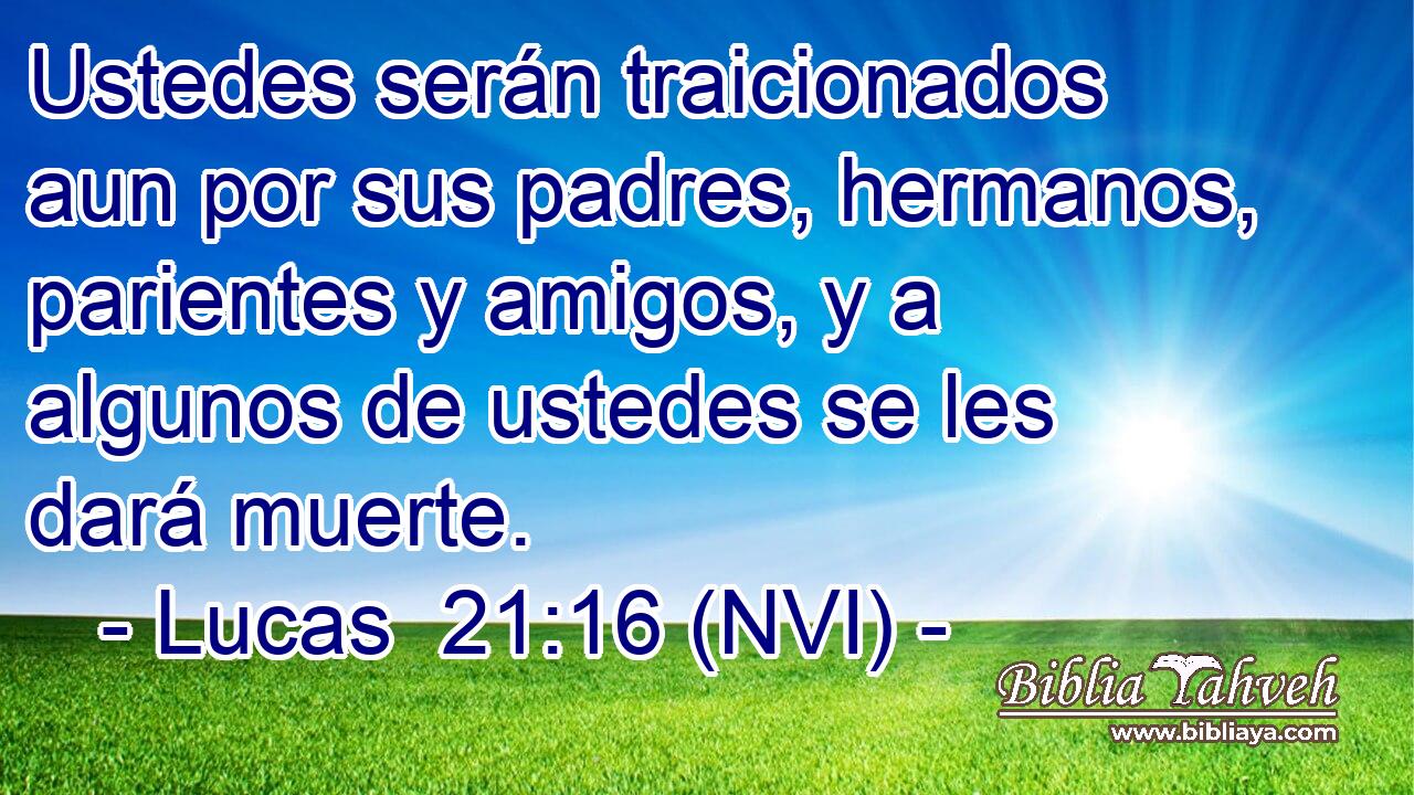  Ustedes serán traicionados aun por sus padres, hermanos, parientes y amigos, y a algunos de ustedes se les dará muerte. 