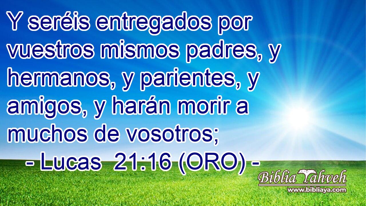  Y seréis entregados por vuestros mismos padres, y hermanos, y parientes, y amigos, y harán morir a muchos de vosotros; 