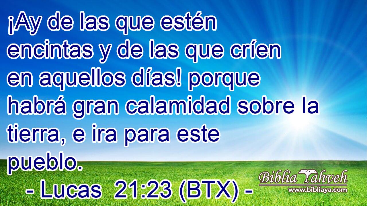 ¡Ay de las que estén encintas y de las que críen en aquellos días! porque habrá gran calamidad sobre la tierra, e ira para este pueblo.