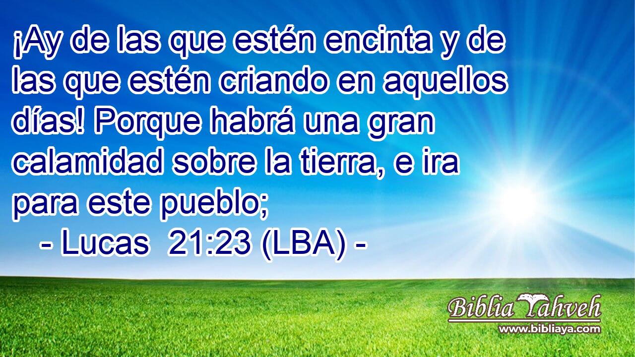 ¡Ay de las que estén encinta y de las que estén criando en aquellos días! Porque habrá una gran calamidad sobre la tierra, e ira para este pueblo;