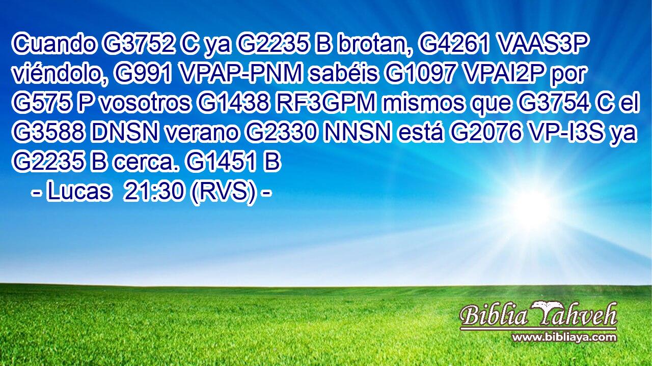 Cuando G3752 C ya G2235 B brotan, G4261 VAAS3P viéndolo, G991 VPAP-PNM sabéis G1097 VPAI2P por G575 P vosotros G1438 RF3GPM mismos que G3754 C el G3588 DNSN verano G2330 NNSN está G2076 VP-I3S ya G2235 B cerca. G1451 B 