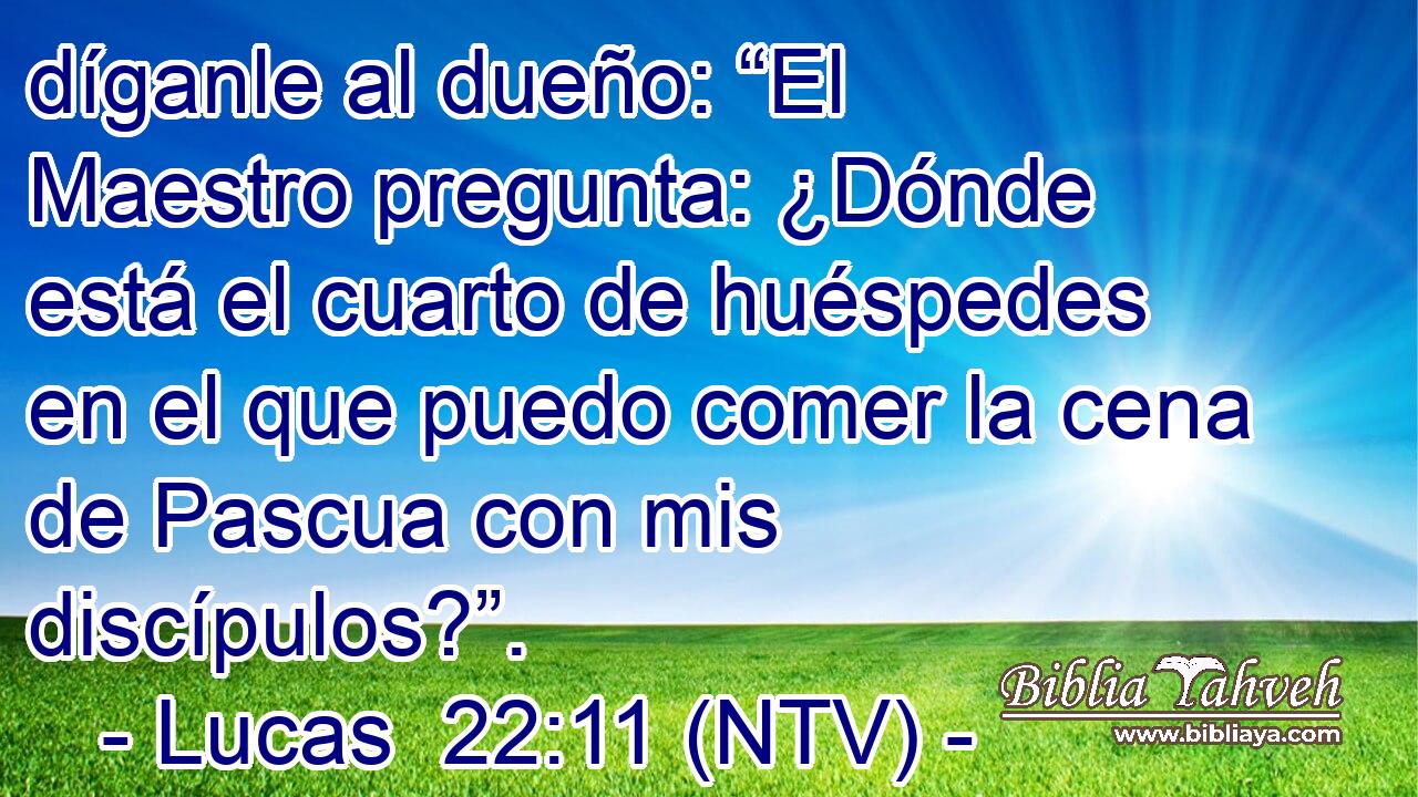 díganle al dueño: “El Maestro pregunta: ¿Dónde está el cuarto de huéspedes en el que puedo comer la cena de Pascua con mis discípulos?”.