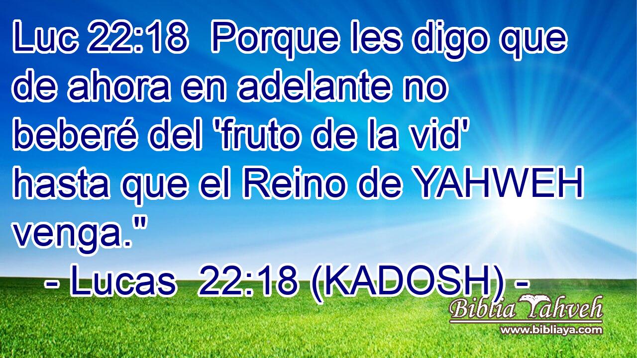  Porque les digo que de ahora en adelante no beberé del 'fruto de la vid' hasta que el Reino de YAHWEH venga.