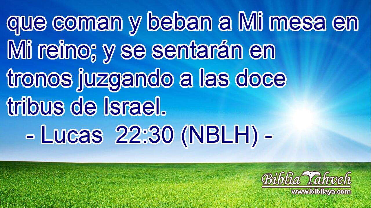  que coman y beban a Mi mesa en Mi reino; y se sentarán en tronos juzgando a las doce tribus de Israel. 